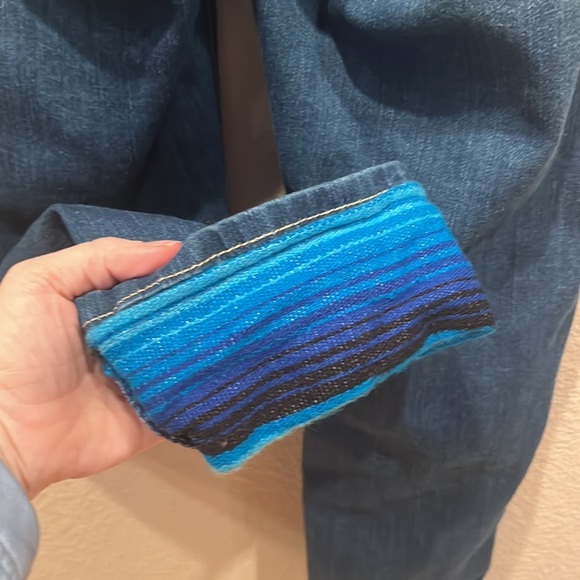 Lucky & Blessed Size 10 Boutique Jeans Blue Serape Fabric details, distressed - Picture 9 of 14